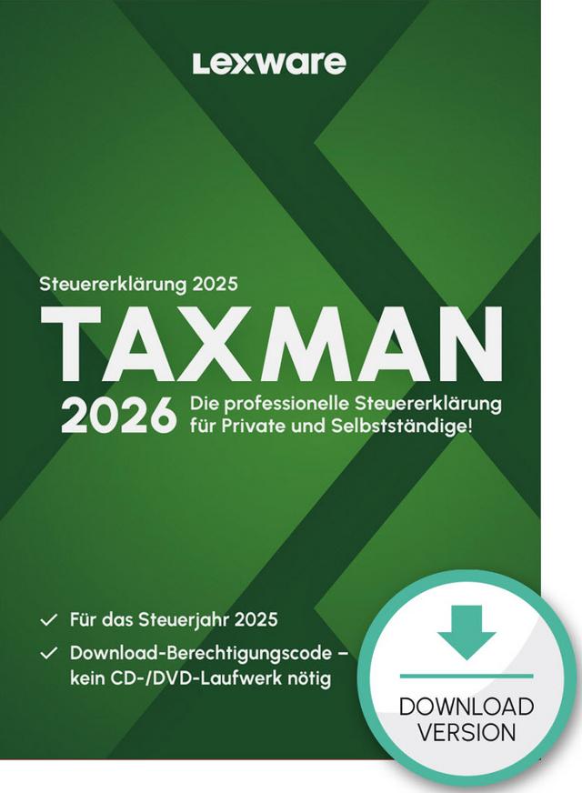 TAXMAN 2026 (für das Steuerjahr 2025) 1PC bis zu 5 Steuererklärungen Download DE