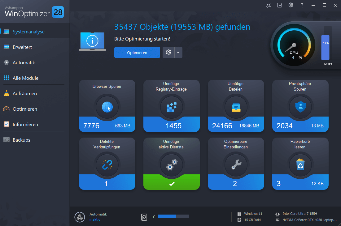 Ashampoo WinOptimizer 28 1 PC Windows Dauerlizenz Digitaler Download 